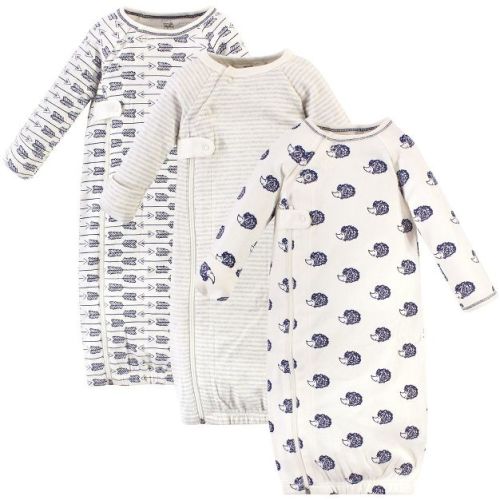 Touched by Nature Baby Boys Organic Cotton Zipper Long-Sleeve Gowns 3pk, Blue Hedgehog, 0-6 Months