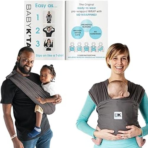 Breeze Baby K'tan Baby Carrier, #1 Easy Pre-Wrapped Baby Sling Gift | Breathable 100% Cotton Mesh | Hands Free Wrap for Infants | No Rings Or Buckles | Charcoal | Small