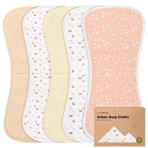 Organic Burp Cloths Baby Boy & Girl - 5-Pack Super Absorbent Cotton Burping Cloths for Babies, Soft & Plush Newborn Spit Up Rags, Infant Towels for Milk Spit Up, Unisex, Large 21" x 10" (Butterflies)