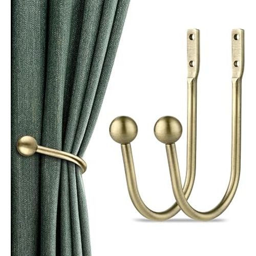 Curtain Holdbacks, 2pcs Curtains Holder Wall Mounted Drapery Tiebacks Retro Window Hook for Home Decor, Antique Brass