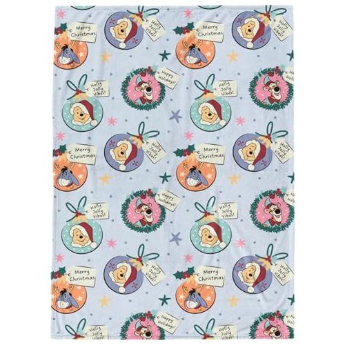 Jay Franco Kids Christmas Plush Throw Blanket – 50x70 Inches Soft & Cozy Fleece Throw for Holiday Bedroom & Couch Décor, Official Licensed Product, Blue - Winnie The Pooh