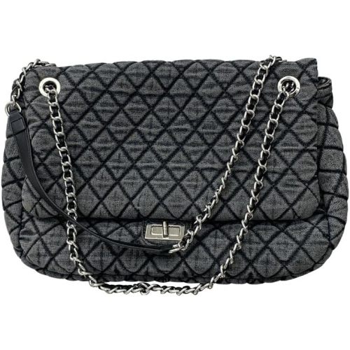 Women's Grey Casual Diamond Checker Denim Retro Fashion One Shoulder Handbag