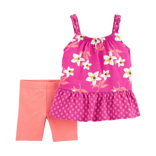 2-Piece Floral Jersey Tank & Playground Short Set - Pink/Orange - 9M