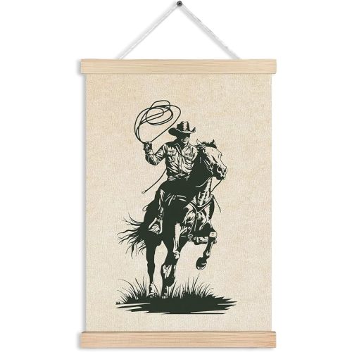 RYVJU Vintage Western Rodeo Cowboy Wall Art Poster Hanger Frame, Cowboy Room Decor, Retro Country Southwestern Wall Decor Canvas Prints for Home Living Room Bedroom Office, 12x16 In