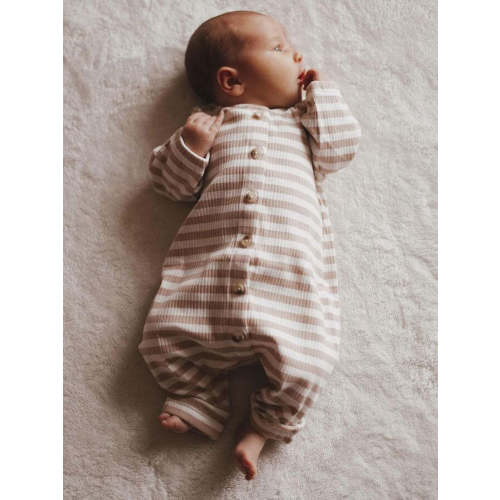Tan Stripe / Organic Ribbed Long Sleeve Bay Jumpsuit