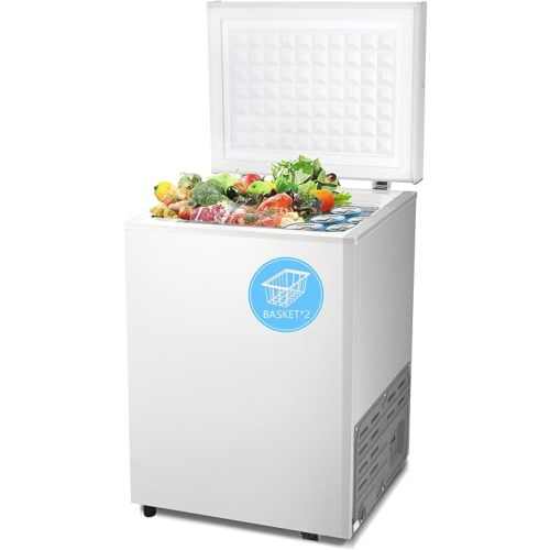 Chest Freezer 2.8 Cubic Feet Compact Freezer with 2 Removable Baskets, Free Standing Top open Door Deep Freezer, Adjustable Temperature for Home Dorm, Bar, Basement, Kitchen