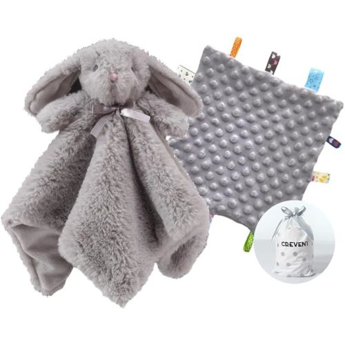 CREVENT Soft Plush Animal Face Security Blankets for Boys and Girls, Great Gifts for Birthday Baby Shower (Bunny + Tag)