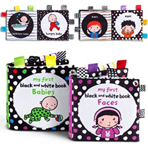 High Contrast Black and White Interactive Crinkle Soft Book Bundle for Infant Baby First Cloth Book Set Soft Activity