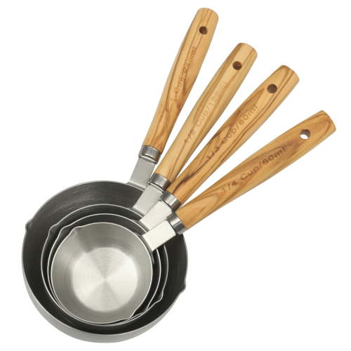The Pioneer Woman 4-Piece Stainless Steel Measuring Cups with Olivewood Handles