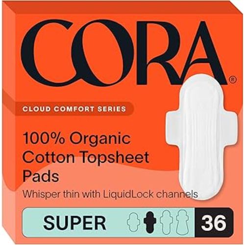 Cora 100% Organic Cotton Topsheet Pads (36 Super Pads)