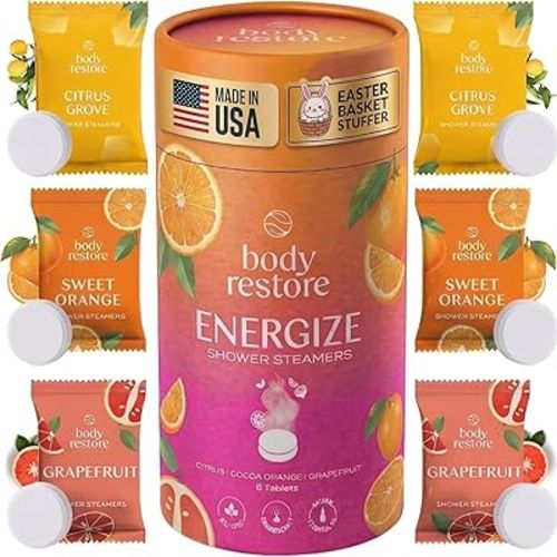 Body Restore Shower Steamers Aromatherapy 6 Pack – Easter Basket Stuffers, Easter & Birthday Gifts for Women & Men, Girls & Boys, Stress Relief & Relaxation Self Care – Citrus