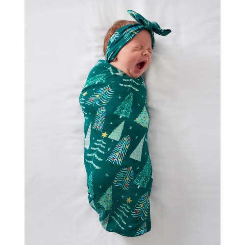 Twinkling Trees Swaddle & Luxe Bow Headband Set | Little Sleepies