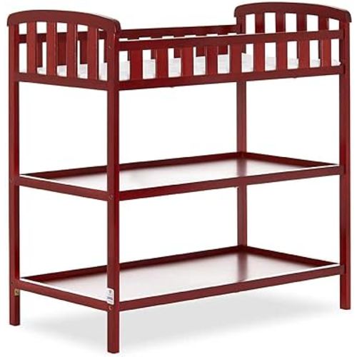 Dream On Me Emily Changing Table In Cherry, Comes With 1" Changing Pad, Features Two Shelves, Portable Changing Station, Made Of Sustainable New Zealand Pinewood