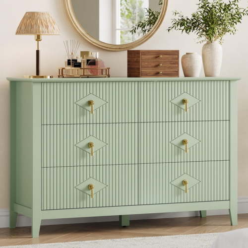 TROPOW Fluted 6 Drawers Dresser for Bedroom, 47.2" Wide Modern Chest of Drawers with Metal Handle, Wooden Dresser Organizer for Bedroom, Living Room, Hallway, Entryway