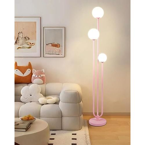 63IN 3-Light Dimmable Floor Lamp, Unique Candle Holder Style Pink Tall Standing Lamps with 3000K G9 Bulbs for Reading, Mid Century Modern Floor Lamp for Living Room Bedroom Office