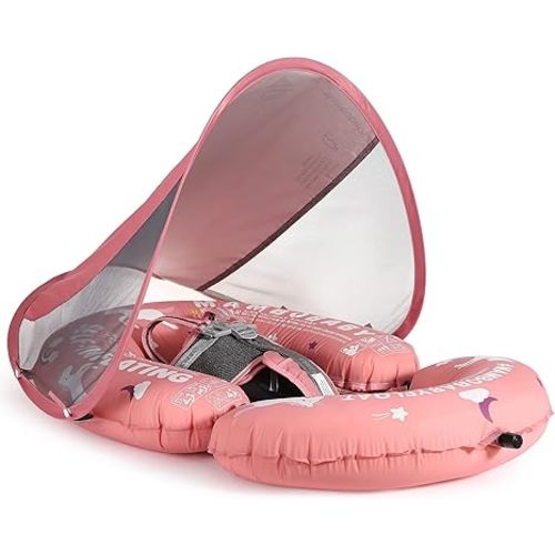 Mambobaby Float Self-Inflating Baby Swim Float with Canopy, Compressible Folding Pool Baby Float, Upgrade Soft Waterproof Skin-Friendly Material Toddler Swim Float (Standard Edition Yellow)