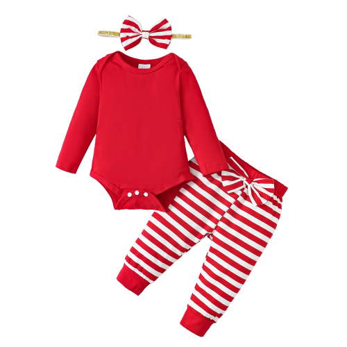 Newborn Baby Girls Clothes 3 Months Girls 3PCS Fall Winter Outfits Set Newborn Girls Long Sleeve Top Pants Set with Headband Red