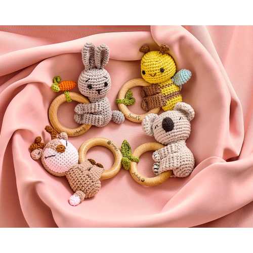 Personalized Baby Rattle, Wooden Baby Rattle, Montessori Toy, Baby Rattle, Baby Grasping Toy,Birthday Gift,Crochet Animal Rattle,Baby Shower