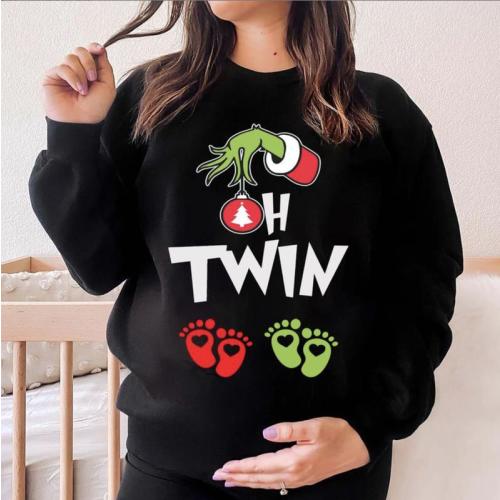 Oh Twin Christmas Pregnancy Announcement Sweatshirt, Funny Twin Reveal Maternity Shirt, Holiday Baby Announcement, Xmas Mom Gift