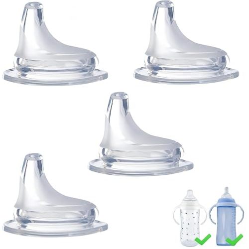 4Pcs Clear Silicone Spout Compatible with NUK Learner Cup & Active Cup, Soft Transition Spout for Cups, Leak-Proof, BPA-Free, Easy to Clean Medium Flow