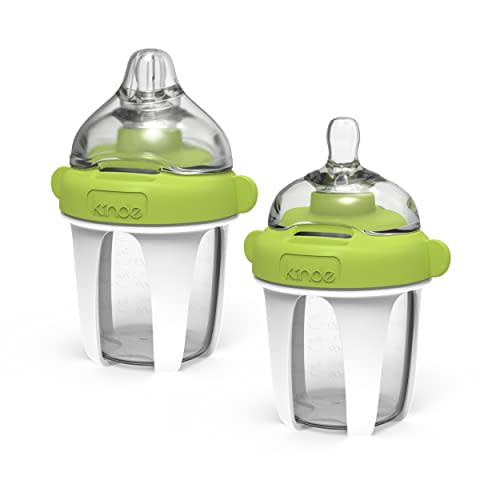 Kiinde Active Latch Silicone Baby Bottle, Anti Colic, Leak Proof, Easy to Clean, Includes 2 Medium Flow Active Latch Nipples with Covers, 4 Ounce, 2 Count, Green