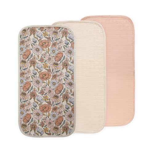 mushie Water Repellent Changing Pad Liners | Cotton (Retro Flowers Combo) | 3 Pack, Water repellent, Machine washable, Fits in diaper bag