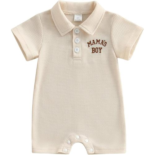 Baby Boy Summer Romper Golf Waffle Button Collared Short Sleeve Jumpsuit Newborn Infant Playsuit
