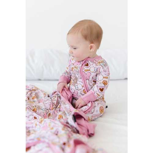 SNACKS (PINK) | Mickey Toddler Bamboo Pajamas | Gender Neutral | Pastel Pjs | Disneyland Apparel | Disney Checker | Baby Zippy Romper