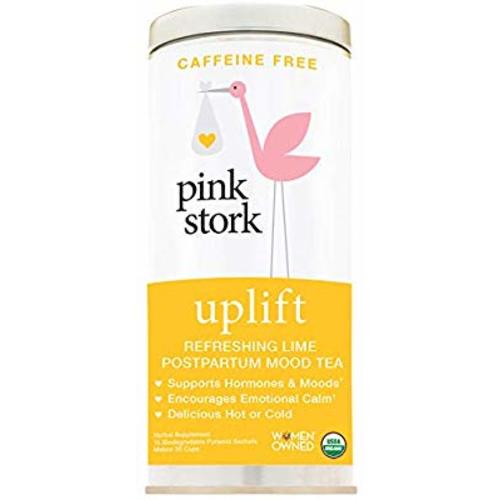 Pink Stork Uplift: Refreshing Lime Postpartum Mood Tea -USDA Organic Loose Leaf Herbs in Biodegradable Sachets, Balances Hormones, Encourages Emotional Calm, Restores Nutrients -30 Cups, Caffeine Free