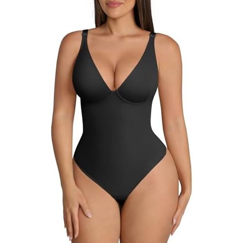FeelinGirl Shapewear Bodysuits for Women Tummy Control Deep V Neck