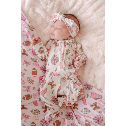 Ruffle Zipper Bamboo Footie in Huddles & Cuddles Pink | Caden Lane