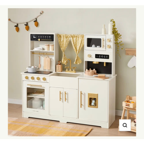 Tiny Land® Iconic Wooden Play Kitchen – Cream Pretend Cooking Set for Kids