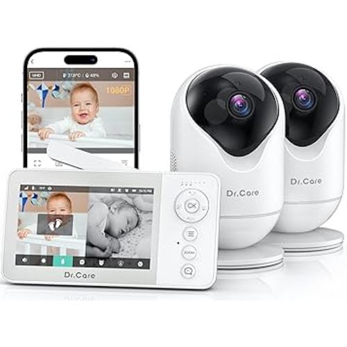Dr.Care VistaView Lite RB Smart WiFi Baby Monitor with 2 Cameras - 4” 720P Split Screen & 1080P Camera App Control, Motion Alerts, 2500mAh Removable Battery, Night Vision, Multi-User, Triple Security
