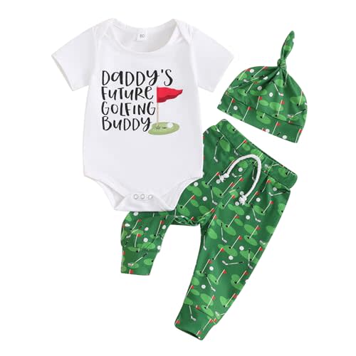 Newborn Baby Girl Boy Golf Outfit - Daddy's Future Golfing Buddy Romper & Pants Set (3Pcs) - Summer Clothes