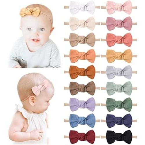 Niceye Baby Girl Bows and Headbands, Handmade Stretchy Nylon Hairbands Hair Bows for Newborn, Infant, Toddler - Soft Baby Hair Accessories - 12 Packs