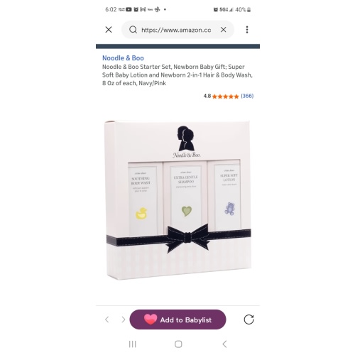 Noodle & Boo Starter Set, Newborn Baby Gift; Super Soft Baby Lotion and Newborn 2-in-1 Hair & Body Wash, 8 Oz of each, Navy/Pink