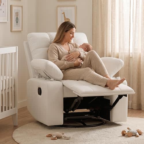 AILEEKISS Manual Nursery Rocking Chair w/Adjustable Armrests,White