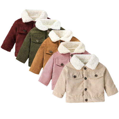 Esaierr Boys Girl Corduroy Jacket Baby Newborn Winter Coat Fleece Button Warm Cotton Outwear Jacket for 3M-3Y