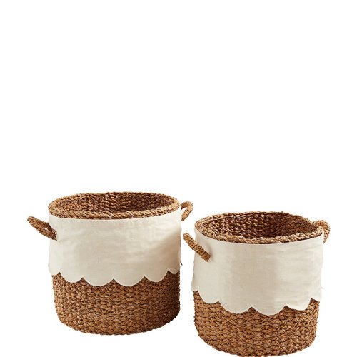 Mud Pie Happy Everything Collection Scalloped Seagrass Basket Set with Handles