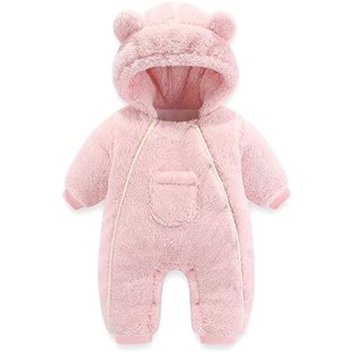 Baby Snowsuit Fleece Jumpsuit Newborn Winter Clothes Toddler Girls Boys Romper Thick Warm Hooded Bear Onepiece Outfit