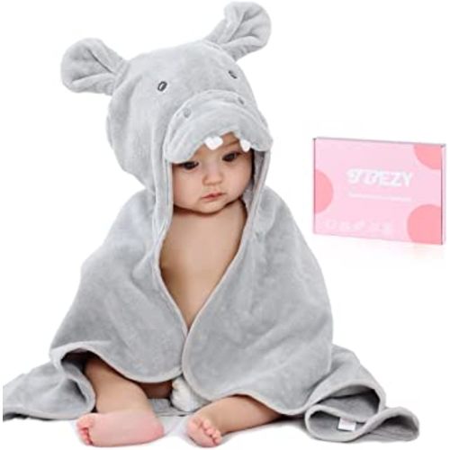 Baby Hooded Towel with Unique Animal Design Ultra Soft Thick Cotton Bath Towel for Newborn (Hippo)