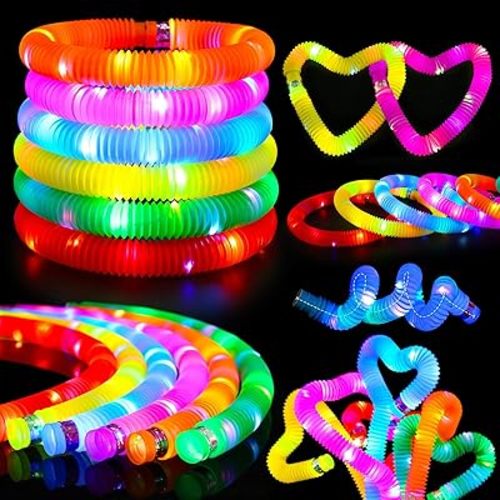 24 Pcs Glow Sticks Toys for Kids, LED Light Up Pop Tubes/Bracelet Party Favors for Kids,Glow in The Dark Party Supplies, Birthday Gifts Xmas Stocking Goodie Bags Stuffers Boys Girls