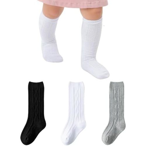 Baby Knee High Socks Toddler Seamless Socks Cotton Long Stockings Cable Knit Newborn Tube Sock for Infant Boys Girls