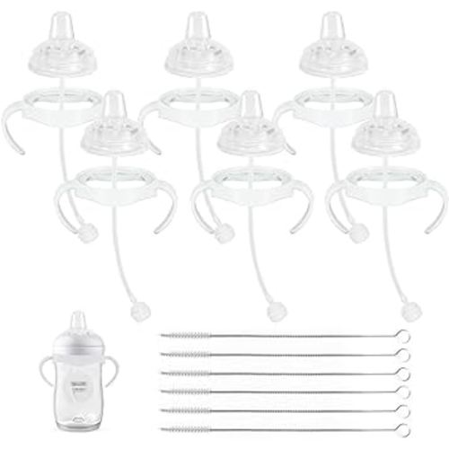 Sippy Cup Soft Conversion Kit for Philips Avent Natural Baby Bottle, Toddler Transition Kit with Silicone Sippy Spout Nipple, Weighted Straw, Bottle Handle, Cleaning Brush, 6-Pack