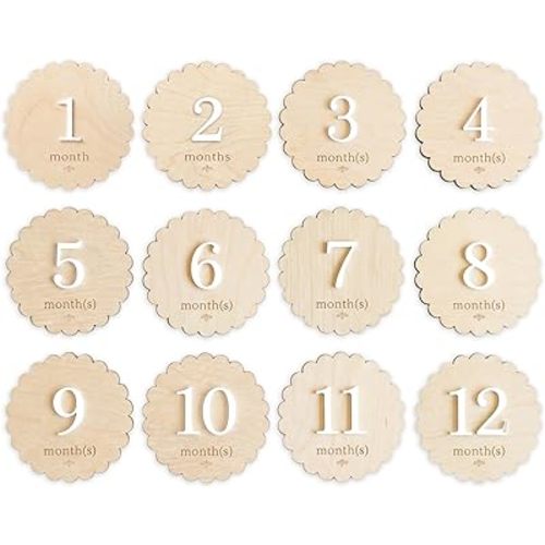 Baby Monthly Milestone Signs, Set of 6 Double-Sided Wood and Acrylic Discs, 1-12 Months Milestone Markers, Birth Announcement Sign, Newborn Photo Props for Boy or Girl, 4 in