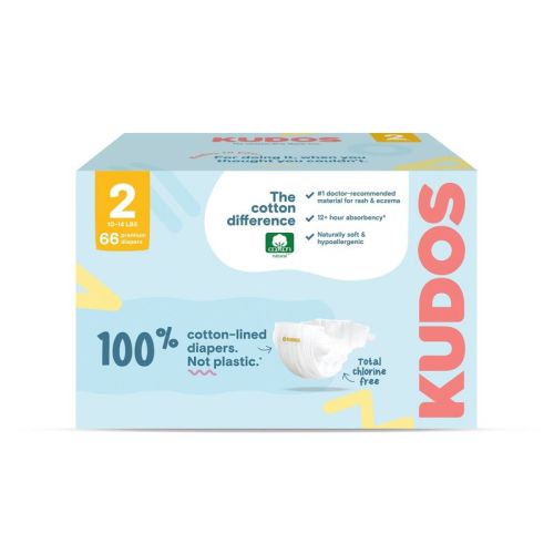 Kudos Chlorine Free Cotton-Lined Disposable Diapers - Size 2 - 66ct