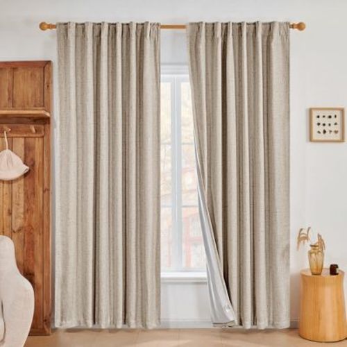 Deconovo Faux Linen Blackout Curtains 2 Panels Back Tab Rod Pocket