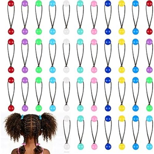 40 Pieces Hair Tie Balls, 12mm Colorful Bubble Ponytail Holders with Double Beads for Girls Kids - 80s 90s Retro Elastic Hair Accessories