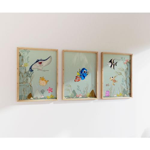 Finding Nemo Wall Prints - Set of 3| Digital Downloadable Wall Art| Dory and Nemo Printable Art| Underwater Wall Prints| Nursery Art| L388
