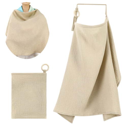 KABOER Muslin Nursing Cover for Breastfeeding, Pure Cotton Arch Neckline Breast Feeding Covers for Women, Breathable Summer Nursing Apron Multi-use Stroller Cover 39.4" x 27.6"